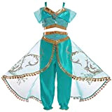 Eleasica Abito da Principessa Jasmine Ragazze Top Pantaloni Travestimento Bambine Aladdin Natale Regalo Costumi Carnevale Halloween Compleanno Danza del ventre