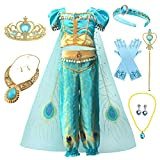 Emin Ragazza Principessa Jasmine Costume Principessa Aladdin Vestirsi con Accessori Costume da Halloween Carnevale Cosplay Compleanno Natale Festa Vestito Fantasia