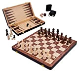 Engelhart - Set di scacchi / backgammon reversibile in legno - Vassoio pieghevole - Pezzi inclusi (38,5 cm)