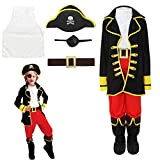 EOZY-Costume da capitano pirata Costume cosplay di Halloween Costume da pirata con cappello toppa e cintura per Bambini Ragazzi 4-12 ...