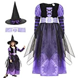 EOZY-Costume da Strega Bambina Costume Cosplay di Halloween Viola Carnevale Costume Abito Travestimento con cappello per Bambini Ragazzi 4-12 anni ...