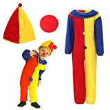 EOZY-Costume per Travestimento da Clown Multicolore Costume cosplay di Halloween Carnevale con cappello naso da pagliaccio per Bambine Ragazzi 3-6 ...