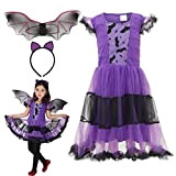 EOZY-Costume per Travestimento da pipistrello Viola Costume cosplay di Halloween Carnevale Costume da Bat con copricapo Ali per Bambine Ragazzi ...