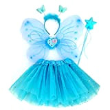 EQLEF Costume Farfalla Bambina, Tutu e ali Set di ali farfalla ali Costume da principessa per ragazze Costume blu - ...