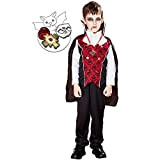 EraSpooky Costume da Vampiro Deluxe per Bambini con Denti Costume Da Mantello Gotico di Halloween