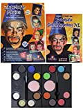 Eulenspiegel 103333 - Palette per Face-Painting, con Pennello, 2 spugnette, Cipria, 2 Colori Glitterati, 13 Colori e Istruzioni