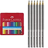 Faber-Castell Tin Di 24 Colori Grip 2001 Matite, Multicolore & 117697 Matita Grafite, Confezione Da 6