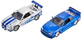 Fast & Furious Brian's Nissan Skyline GT-R R34 Silver & Nissan GT-R R34 Blue 1:32 Die - cast Car, Toys ...