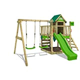 FATMOOSE Parco giochi in legno JazzyJungle Giochi da giardino con altalena e scivolo mela verde, Casetta da gioco per l'arrampicata ...