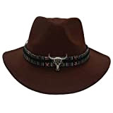 Faxianther Cappello da cowboy per uomo donna unisex leggero cappello da viaggio in cashmere lavorato a mano con decorazione in ...