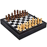 FBITE Chess Set Chess Set with Artificial Leather Chess Board Lid And Dutch Wooden Chess Pieces Storage Unique Chess Game ...