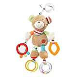 Fehn 091878 Orsetto giocattolo educativo con figure animali per l’attività motoria da appendere, con specchio e anelli da mordere, afferrare ...
