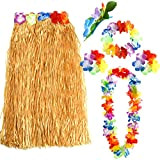 FEPITO 1 Set Hawaiian Grass Hula Gonna con Fiore Leis Collana Fascia bracciali Dress Costume Set per Ragazze Donna Luau ...
