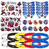 FGen 32 pensierini per feste Spiderman per bambini, 10 bracelet in silicone, 10 distintivi, 10 maschere, 2 tatuaggi temporanei Spider ...