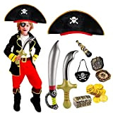FLOFIA Accessori Pirata per Travestimento Costume Pirati Cappello Spada Gonfiabile Banda Occhio Pirata Binocolo Bussola Moneta d’Oro Pirati Accessori Pirata ...