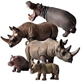 FLORMOON Figure Animali 5pcs Realistico Ippopotamo e Rhino Modello di Azione Plastica Animale Selvaggio Apprendimento Bomboniere per Feste educativo Foresta ...