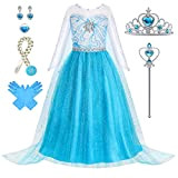 Foierp Elsa Vestito Set - Costume Elsa Anna Frozen Bambina Principessa con Corona Bacchetta Guanti Treccia per la Halloween Cosplay ...