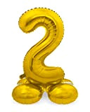 Folat 64702 Palloncino di alluminio con Base Numero Figura 2 Oro 86 cm - decorazione palloncino di elio per compleanno, ...