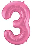 Folat 65903 Alluminio Numero Figura 3 Rosa Metallizzato Opaco 86 cm-Decorazione Palloncino di Elio per Compleanno, Anniversario, Colore