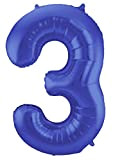 Folat 65923 Palloncino di alluminio Numero Figura 3 Blu Metallizzato Opaco 86 cm - decorazione palloncino di elio per compleanno, ...