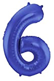 Folat 65926 Alluminio Numero Figura 6 Blu Metallizzato Opaco 86 cm-Decorazione Palloncino di Elio per Compleanno, Anniversario, Colore