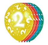 Folat- Palloncini per Il 2 ° Compleanno-5 Pezzi, Multicolore, 19302