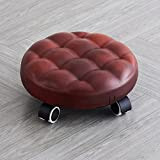 Footstools with 4 Swivel Casters, Round PU Leather Low Stool, 32X12CM, Small Removable Round Stool, Padded Seat Stool, for Bedroom ...
