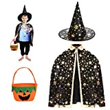 FORMIZON Costume Da Strega Di Halloween, Costume Da Mago Con Cappello, Witch Wizard Cloak, Mago Mantello Con Sacchetto Di Caramelle, ...