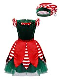 Freebily Costume da Elfo Bambina Velluto Vestito Natalizio Cappello da Elfo Tutu Paillettes Completo di Natale Aiutante di Babbo Santa ...