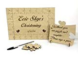 FSSS Ltd Personalised christening bird wooden jigsaw guest book puzzle keepsake gift guest book birthday anniversary rustic wedding (40 pieces) ...