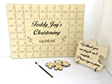 FSSS Ltd Personalised christening wooden jigsaw guest book puzzle keepsake gift guest book birthday anniversary rustic wedding (40 pieces)