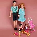 fuwinkr Creativity Education Fashion Family Dolls Set, Play House Toy, irthday Gift for Children(Necklace Green T+Pregnant Blue)