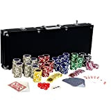 Games Planet Set di Poker - Nero o Argento, Professionale, 500 Laser Fiches 12g, 2 Mazzi di Carte, 5 Dadi ...