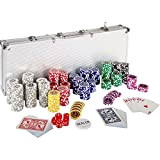 Games Planet Set di Poker - Nero o Argento, Professionale, 500 Laser Fiches 12g, 2 Mazzi di Carte, 5 Dadi ...