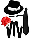 Gangster Costume der 1920er Serie di nero bretelle + Nero Tie + Baffi/spiv Schnurr + Nero o Bianco Cappello Fedora