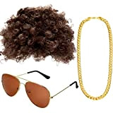 Gejoy Set di Costumi Hippie Parrucca Afro Collana Occhiali da Sole per Festa a Tema Anni 50/60/70 (Stile A)