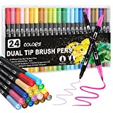 Gelanty Brush Pen, 24 Colore Pennarelli Punta Fine Penne a Doppia Punta per Colorare, Disegnare e Lettering, Journaling e Calligrafia, ...