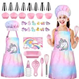 Gemeer 34 Pezzi Set da Cucina per Bambini, Set Cuoco Unicorno Rosa Pink, Compreso Grembiule da Bambina, Cappello da Chef, ...
