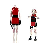Generic Donne Haruno Sakura Costume Cosplay Vestito Halloween Party Uniform Outfit Borse con Fascia (Red,XS)