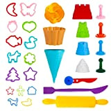 GenioKids Accessori per plastilina bambini e sabbia cinetica, 30 pezzi di formine dido per pongo per bambini