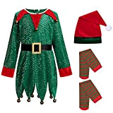 Geruwam Costume da Elfo Natalizio per Bambini,Abito da Elfo con Cappello da Elfo, Scarpe, Cintura, Calze a Righe - Costume ...