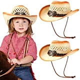 Geyoga Cappelli da Cowboy 2 Pezzi Cappelli da Cowgirl per Bambini Cappello di Paglia Cappello Occidentale per Bambini (Stile Arco)