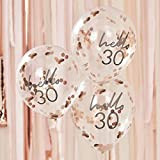 Ginger Ray Confezione da 5 palloncini decorativi per coriandoli con motivo Hello 30 compleanni, colore: oro rosa