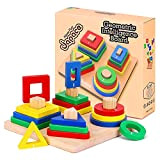 Giocattoli Legno Montessori, Giocattolo Educativi per 1 2 3 Anni Bambini Puzzle di Legno Forme Geometriche Impilatore Regalo di Natale ...