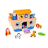Giocattolo di legno per bambini – Arca di Noè con blocchi colorati e animali – 26 x 19 x 14 ...