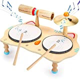 Giocattolo musicale in legno Batteria per bambini Strumenti musicali 6 in 1 Giocattoli per bambini Strumenti musicali a percussione Età ...