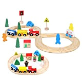 Giocattolo per ferrovia in legno per bambini, 33 pezzi, ferrovia magnetica con binari in legno, adatto per Thomas, Brio, set ...