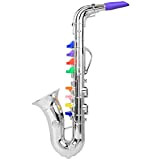 Giocattolo per sassofono per bambini, in plastica, con 8 tasti colorati, strumento musicale per bambini, idea regalo (argento)