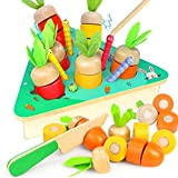 Giochi per Montessori Bambini 2 Anni 3 IN 1 Raccolta Carote Giochi Educativi in Legno Cucina Giocattolo per Bambini Taglio ...