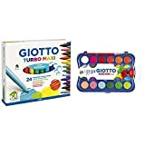 Giotto Turbo Maxi Est. 24 Uds. & Acquerelli In 24 Colori, Pastigle Da 30Mm, Con Pennello